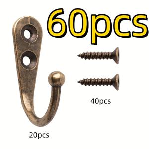 TEMU 60개 레트로 후크 세트, 고강도 단열 벽걸이 후크 (나사 포함), 미니 주방 및 의류 옷걸이, 모던 홈 데코용, 간편한 설치, 녹 방지 디자인