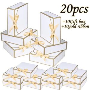 TEMU 20개입, 뚜껑이 있는 우아한 화이트 선물 상자, 우아한 골드 트림, 골드 리본, 1세트 = 2개 = (선물 상자 1개 + 장식 리본 1개) 6.5''X6.5''X2'' 선물용 작은 상자, 선물용 화이트 선물 상자, 생일, 발렌타인데이, 어버이날, 휴일