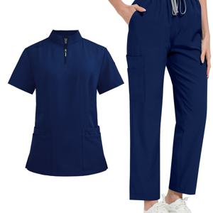 TEMU 유니폼 신축성 스크럽 세트 병원 수술용 스크럽 상의 바지 간호사 간호 작업복 의사 의류 액세서리