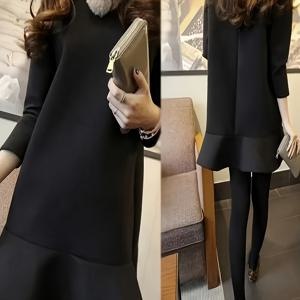 TEMU 가을/겨울 여성용 긴팔 러플 피쉬테일 드레스 블랙 튜브 베이스 빅사이즈 푹신한 스커트