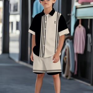 TEMU 2개 세트 남아용 크라운 트렌디 3D 프린팅 여름 셔츠와 반바지 세트, 캐주얼 가볍고 편안한 세트, 야외 스포츠에 완벽한 선택, 선물로도 적합, 야외 활동에 완벽