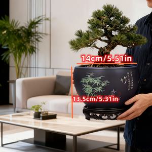 TEMU 1세트/2개: 1개 화분과 1개 받침대 - 데스크탑 화분, 통기성 세라믹 화분과 받침대가 있는 고급 화분, 빈티지 라운드 가든 화분, 실내/실외 식물 세트, 홈 데코 가드닝 용품 - 배수구가 있는 타원형 분재 및 다육식물 화분, 홈 데코, 사무실, 거실, 침실, 실내, 실외, 정원, 테라스 가드닝 선물, 홈 데코에 적합