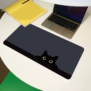 TEMU 큰 검은 고양이 디자인 마우스 패드 - 미끄럼 방지 베이스, 스티치 처리된 가장자리, 매끄러운 표면, 게이밍 및 사무용, 폴리에스터 책상 매트, 무선 마우스 및 키보드용, 가정 및 사무실 게이머에게 이상적, 대형 마우스 패드