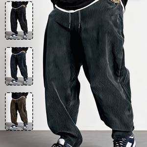 TEMU 남성용 신상 사계절 코듀로이 팬츠 1개, 루즈핏 스트레이트핏 레트로 캐주얼 바지, 부드럽고 편안한 원단, 블랙/그레이블루/브라운 다양한 색상 옵션