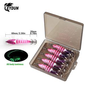 TEMU LEYDUN 80mm 발광 오징어 미끼 세트 Jig 낚시용 나무 새우 미끼 오징어 BKK 이중층 오징어 훅 오징어 미끼 올 바디 발광