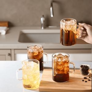 TEMU 대용량 머그컵 유리컵 500ML 투명 컵 세트 유리 손잡이 포함 차 우유 라떼 커피용 가정 오피스 사용