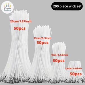TEMU 새로운 200개 심지 세트 (4가지 사이즈) | 1.03/3.54/5.9/7.87인치 (2.6/9/15/20cm) 각 사이즈 50개 | 연소 시 검은 연기 없음 | 원통형 양초에 적합, 수제 스튜디오 제작 및 휴일 양초에 적합