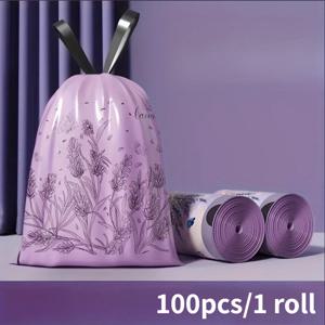 TEMU 라벤더 향 쓰레기 봉투 100개입 1롤 - 특수 강厚, 졸매줄 잠금, 15.14L 용량, 주방, 사무실, 가정, 레스토랑용 - 찢어짐 방지, 내구성, 탈취, 욕실 폐기물 처리 | 스타일리시한 쓰레기 봉투 | 고밀도 폴리에틸렌, 욕실용 쓰레기 봉투