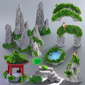 TEMU 13피스 미니 젠 가든 돌 & 피규어 - 레진 미니어처 조경, 미니어처 조각상, 젠 가든, 수족관 장식, 데스크탑 젠 가든용 - 휴대용 야외/미니어처 풍경, 테이블탑 장식