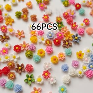 TEMU 미니 꽃 레진 참 66개 - 혼합 및 멀티컬러, DIY 공예, 헤어 클립, 휴대폰 케이스 비즈, 헤어 타이 장식용, 스크랩북킹, 제작, 레진 액세서리용 크림 접착제와 호환