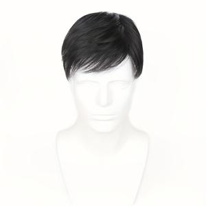 TEMU 세련된 3-7분할 스타일의 남성용 숏 가발, 보이지 않는 가볍고 통기성 좋은 실제 인모 상단 헤어피스 특징