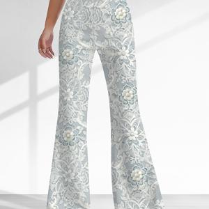 TEMU 여성용 스트레치 플레어 팬츠 - 디지털 프린트 패턴, 봄 여름 가을 프린팅 스트레치 캐주얼 긴 바지, 캐주얼 및 스포츠웨어용 통기성 원단, 세탁기 사용 가능 - 패션 프린트 레깅스