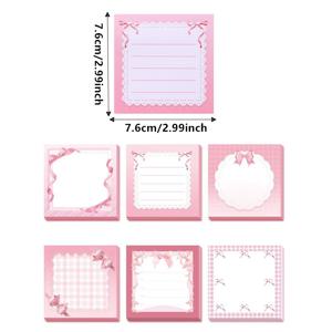 TEMU 6개 세트, 귀여운 핑크 리본 스티커 메모, 여성, 학교 용품, 파티 답례품, 사무실 필수품 및 냉장고 알림에 적합