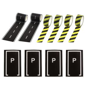 TEMU 10개 검정 도로 세트 (직선 도로 스티커 테이프 2롤, 검정 및 노란색 경고 테이프 4롤, 주차 공간 스티커 4개 포함) 쉽게 찢어지고 흔적 없이 남음, 교통 도로 모델 장면 수제 마스킹 테이프
