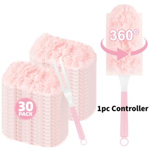 TEMU 30개 핑크색 일회용 정전기 방지 먼지떨이 청소 도구 닭털 먼지떨이 가정 차량용 청소 용품 먼지 브러시 세탁기, 가구, 자동차, 키보드 먼지 헤드 리필 (손잡이 포함) - 청소 용품, 청소 용품