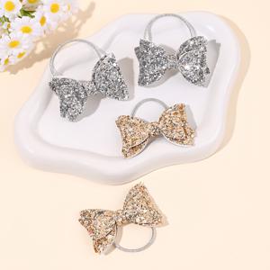 TEMU 여아용 컬러풀 스팽글 리본 머리끈 4개 세트 - 축제 분위기를 연출하는 반짝이는 리본 머리띠