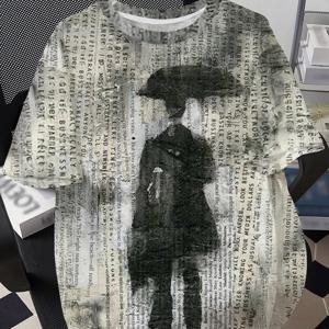 TEMU 남성 빈티지 신문 초상화 프린트 반팔 티셔츠, 캐주얼하고 활용도 높은 상의