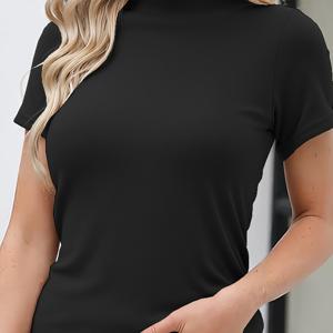 TEMU 여성용 세미 하이넥 반팔 티셔츠, 봄/가을 상의, 패셔너블 심플 보온 베이스 레이어