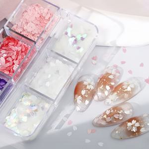 TEMU 660개 홀로그래픽 핑크-화이트 인어 글리터 시퀸 - 벚꽃 PVC 봄 & 네일 아트 데코, 6구 정리함 포함 DIY 공예, 레진 몰드, 키체인, 웨딩, 용품 (반짝이 장식)