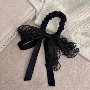 TEMU 벨벳 텍스처 블랙 레이스 리본 헤어타이 - 탄력적이고 안정적인 디자인, 데일리 커뮤팅 스타일에 적합. 우아한 매력으로 당신의 스타일을 완성하세요