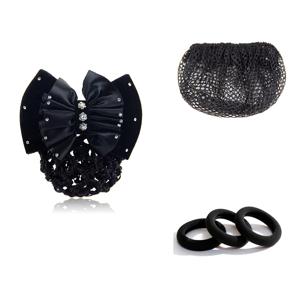 TEMU 조절 가능한 번 헤어 네트 세트 고급 리본 라인스톤 전문 헤어 플라워 뒷머리 번 헤어 추가 네트 포켓 헤어 추가 승무원 은행 간호사 호텔 작업 헤어 클립 판매원 특별 헤어 네트 헤어웨어 세트