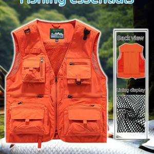 TEMU 멀티 컬러, 멀티 포켓, 다기능 조끼 | 남녀공용, 속건성, 민소매, V넥, 지퍼 클로저, 섬유, 야외 활동에 적합, 봄, 여름, 가을에 이상적