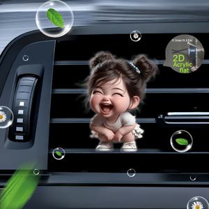 TEMU 2D 플랫, 1개입 웃는 소녀 차량용 방향제 향수 디퓨저 클립 (리필 가능), 차량 통풍구 차량 내부 액세서리, 차량용 향 디퓨저, 