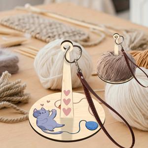 TEMU 휴대용 나무 손목 실 홀더, 스트랩이 있는 자수 실 정리함, 귀여운 고양이 디자인으로 뜨개질 및 코바늘 뜨개질 도구를 위한, 코바늘 애호가를 위한 스피닝 기계, 뜨개질 용품에 적합, 크리스마스 선물