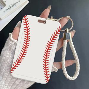 TEMU 2D 1 야구공 카트 스티치 패턴 프린트 투명 플라스틱 ID 카드 홀더, 열쇠고리 링 포함, 투명 창, 푸딩 위에 누워있는 검은 고양이, 투명 패널, 배지 슬롯 및 배지 시스템, 버스 카드, 직장 ID, 간호사 배지, 식권, 학교, 행사에 적합 - 내구성 있고 휴대가 간편한 신분증 홀더, 랜야드/케이블과 호환 가능