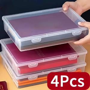 TEMU 학생용 파일 수납에 적합한 대용량 플라스틱 수납함 4개 세트, 높은 테두리와 직사각형 디자인의 책상 정리함, 사무용품 및 학용품용 플라스틱 선반, 신학기 선물