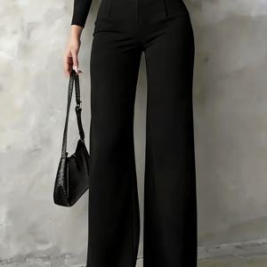 TEMU 커브를 감추고 엉덩이를 커버! 출퇴근과 데이트에 완벽한 여성용 하이웨이스트 와이드 레그 팬츠, 편안한 드레이프로 오피스웨어에 이상적