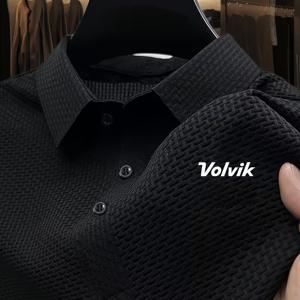 TEMU 남성 프린트 폴로 셔츠, 유럽 및 미국 스타일, 블랙 텍스처 디자인, 패셔너블한 비즈니스 스타일, Volvik 브랜드의 클래식 작품