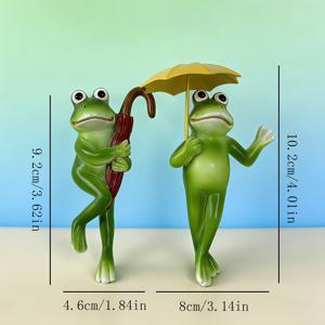 TEMU 2개 세트, 개구리 테마 장식 엣지, 만화 개구리 레진 아트, 정원 및 발코니 장식에 적합, 화분 엣지 행거, 가정용 탁상 장식, 미니어처 마당 조경 장식, 부활절 선물, 유머러스한 동물 피규어