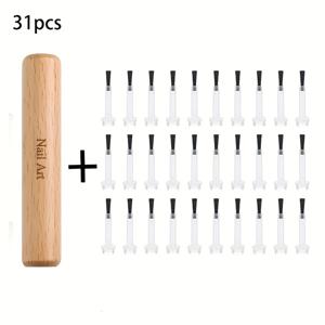 TEMU 31개 듀얼 엔드 네일 젤 교체 브러쉬 세트, 탈착식 솔리드 우드 핸들 네일 브러쉬, 전문가용 네일 살롱 젤 브러쉬, 다기능 네일 오일 브러쉬