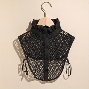 TEMU 여성을 위한 래글스 주름 장식된 검은색 레이스 반 셔츠 블라우스 스탠드 칼라 칼라 디키 칼라