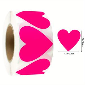 TEMU 500개 3.8cm/1.5인치 형광 장미빨간 하트 스티커, 형광 접착식 하트 모양 스티커 라벨, 웨딩 선물 봉투 장식 밀봉 스티커