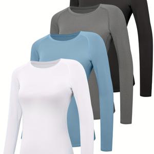 TEMU 텔랄레오 4 팩 여성용 압축 셔츠 긴팔 퍼포먼스 운동 베이스레이어 운동복 스포츠 기어