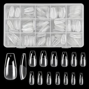 TEMU 330개/상자 미디엄 관 네일 팁, 소프트 젤, 하프 매트 마감, 풀 커버, 미디엄 롱, 투명 아크릴, 사전 모양, 13개 크기, 확장용 인조 프레스 온 네일, DIY 매니큐어 살롱 품질