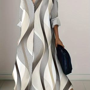 TEMU 여성용 플로럴 워터컬러 추상 패턴 원피스, 봄/가을 스타일 버튼 디자인으로 휴가에 완벽