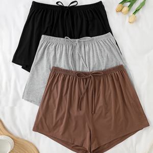 TEMU 3개입 새로운 단색 반바지 드로스트링 팬츠 여성용