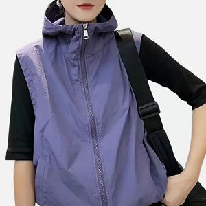 TEMU 여성용 루즈핏 민소매 지퍼업 후드 가벼운 베스트