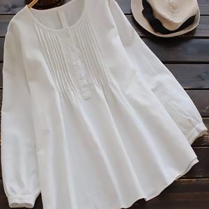 TEMU 우아한 캐주얼 여성복, 우아한 여성 의류, 여성 봄 의류, 봄 의류, 여성 봄 의상, 봄 여성 패션, 여성 봄 스타일링, 봄 여성 패션, 자유로운 스타일, 봄과 여름, 여성 긴팔, 사계절, 우아한 여성 의류, 긴팔 라운드넥 아코디언 플리츠 장식 셔츠 탑, 통기성 습기 흡수 편안한 원단, 출퇴근용 다용도 캐주얼 여성복, 여성 셔츠, 여성 탑