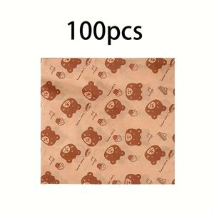 TEMU 곰 패드 종이 테마 내유성 베이킹 종이 100개, 샌드위치 포장지, 튀김 바구니 , 기름 흡수지, 주방 용품