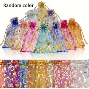 TEMU 100개 장미 오간자 끈 가방 - 3.5x4.5인치 그라데이션 컬러 주얼리 & 캔디 파우치, 결혼식, 생일, 크리스마스 및 졸업 파티용