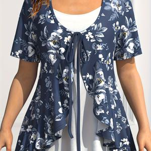 TEMU 여성용 쉬폰 스플라이스 페이크 투피스 탑