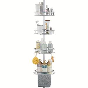 TEMU 욕실 코너 메탈 샤워 랙, 평면 철사 수납 바구니, 4단 수납 바구니, 빠른 설치를 위한 텔레스코픽 로드, 스프레이 페인팅 녹 방지 욕실 수납 랙, 샤워 젤, 샴푸, 화장품, 편리한 수납, 샤워 캐디