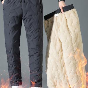 TEMU 남성용 캐주얼 롱 팬츠 (가을, 겨울용), 램프리스 소재, 추가 램프리스 및 두꺼운 겉면, 방풍 및 보온 스포츠 바지