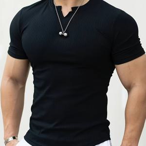 TEMU 남성용 패셔너블 캐주얼 세로 V넥 티셔츠 (여름)