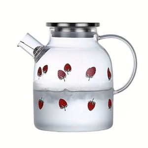TEMU 1개 딸기 패턴 유리 찻주전자, 분리가능한 필터 주둥이 포함, 1800ml 내열성 블루밍 티 메이커, 스테인리스 스트레이너가 있는 가스레인지 안전, 가정용 차 추출 및 서빙에 완벽