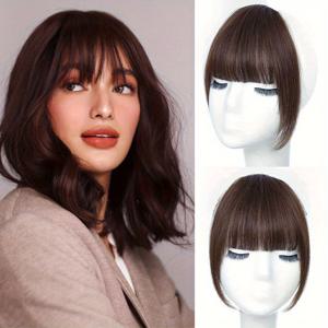 TEMU 리얼 휴먼 헤어 10인치 3D 에어리 뱅 레이스 핸드 위븐 100% 리얼 헤어 자연스러운 통기성 뱅 피스 탑 오브 헤드 헤어 익스텐션 플러피 내추럴